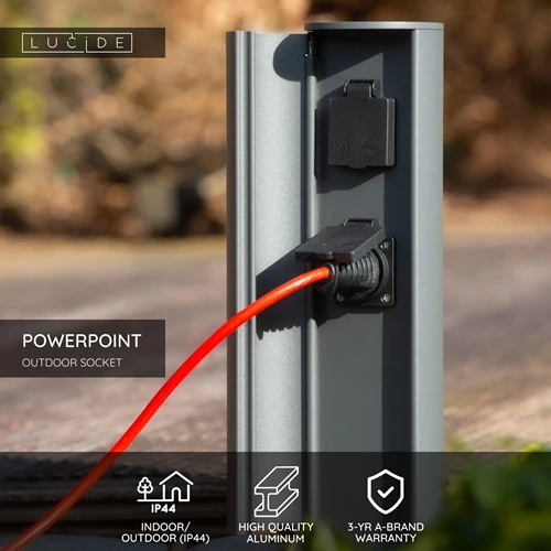 Lucide POWERPOINT - Outdoor socket column – Sockets with earth connection – Type F - EUR/RUS standard - Ø 10 cm - IP44 – Anthracite - USP